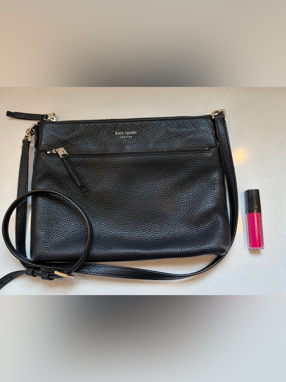 Kate Spade Black Pebbled Leather Crossbody with Gold Hardware